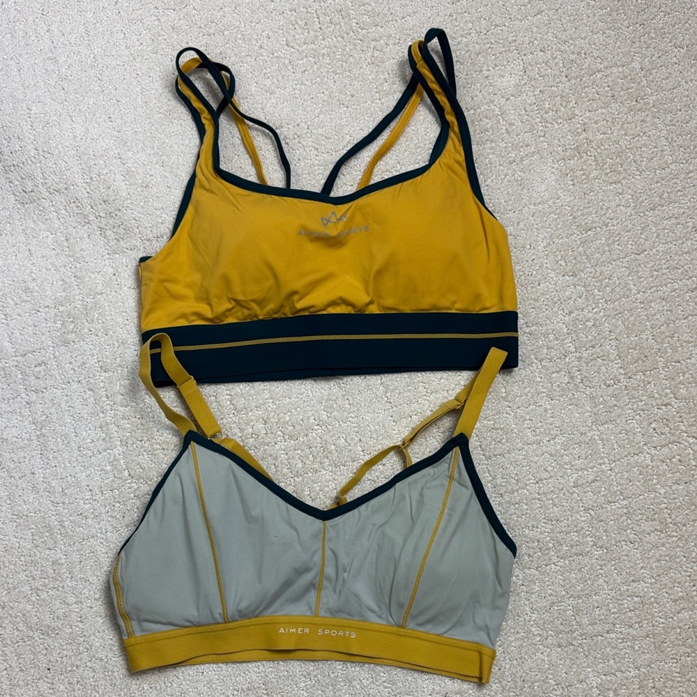 Aimer Sports Bra‎ Bundle (2) Yellow & Gray Strappy Activewear Gym Working Out